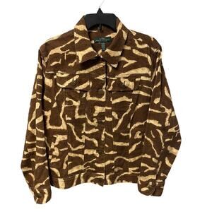 Lauren Ralph Lauren Jeans Co Cream Brown Animal Print Denim Jacket Womens 1X